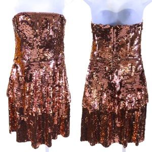 Holiday Sale ✨ OSMAN • Strapless Cognac Sequin Cocktail Dress • Size 2